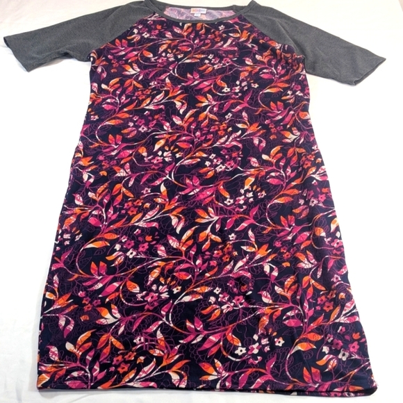 LuLaRoe Julia Bodycon Floral Patterned Shirt Dress with Gray Sleeves Size 2XL - Picture 1 of 7